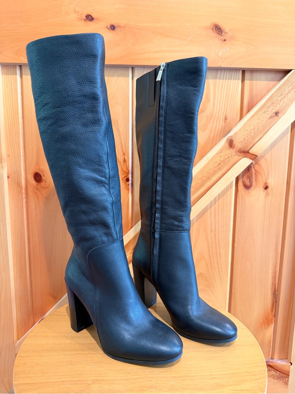 Kenneth Cole Black Leather Over-the-Knee Block Heel Boots